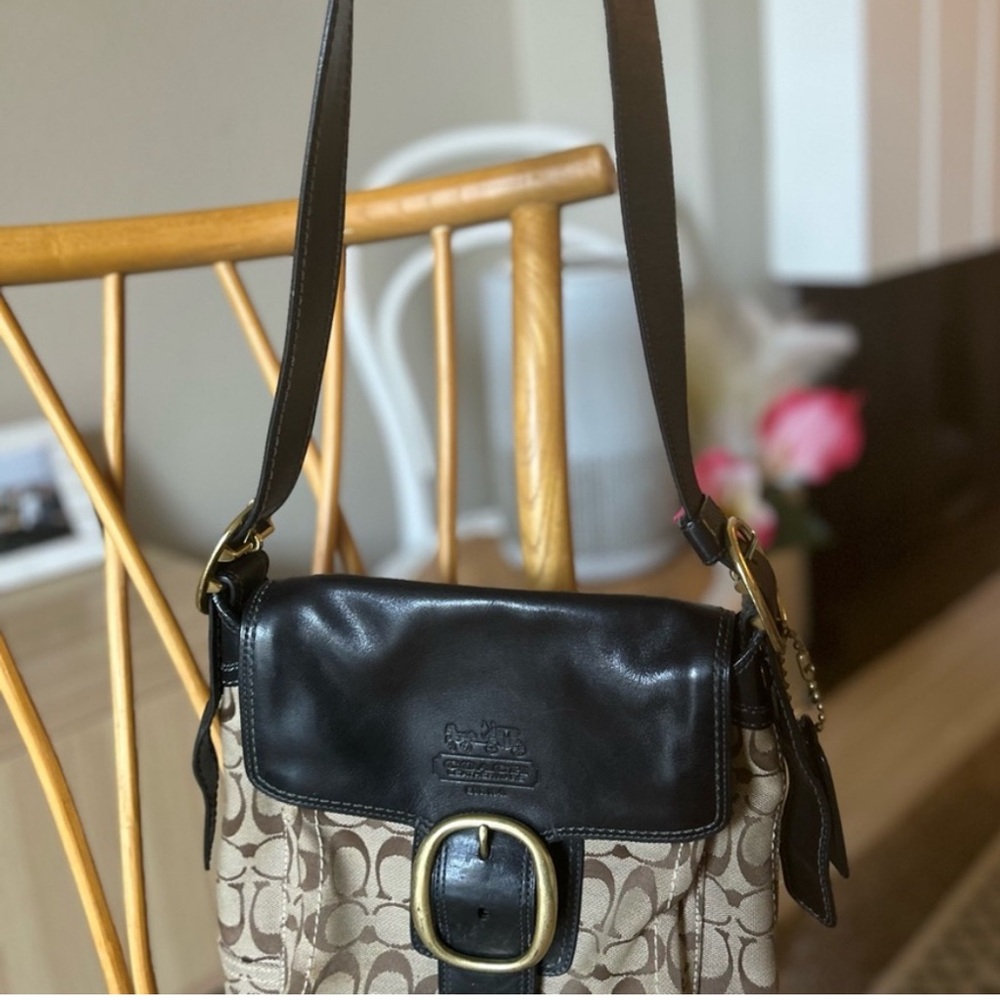 Coach Beige and Black Signature crossbody Bag
